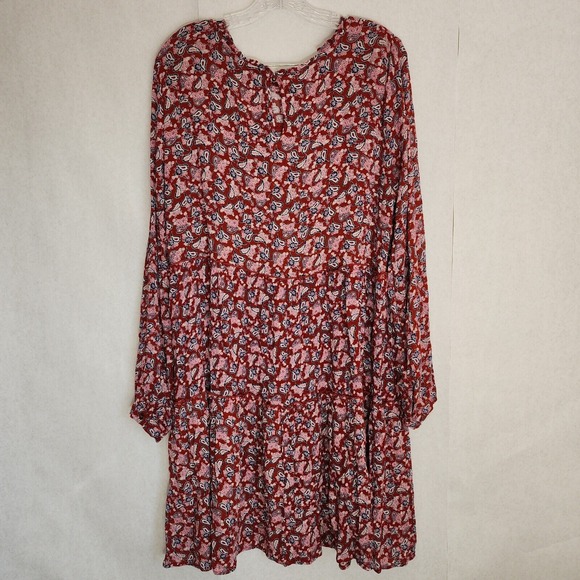 NWT Knox Rose Boho Dress Womens L Red Paisley Long Sleeve Tiered Cottagecore - Picture 8 of 9